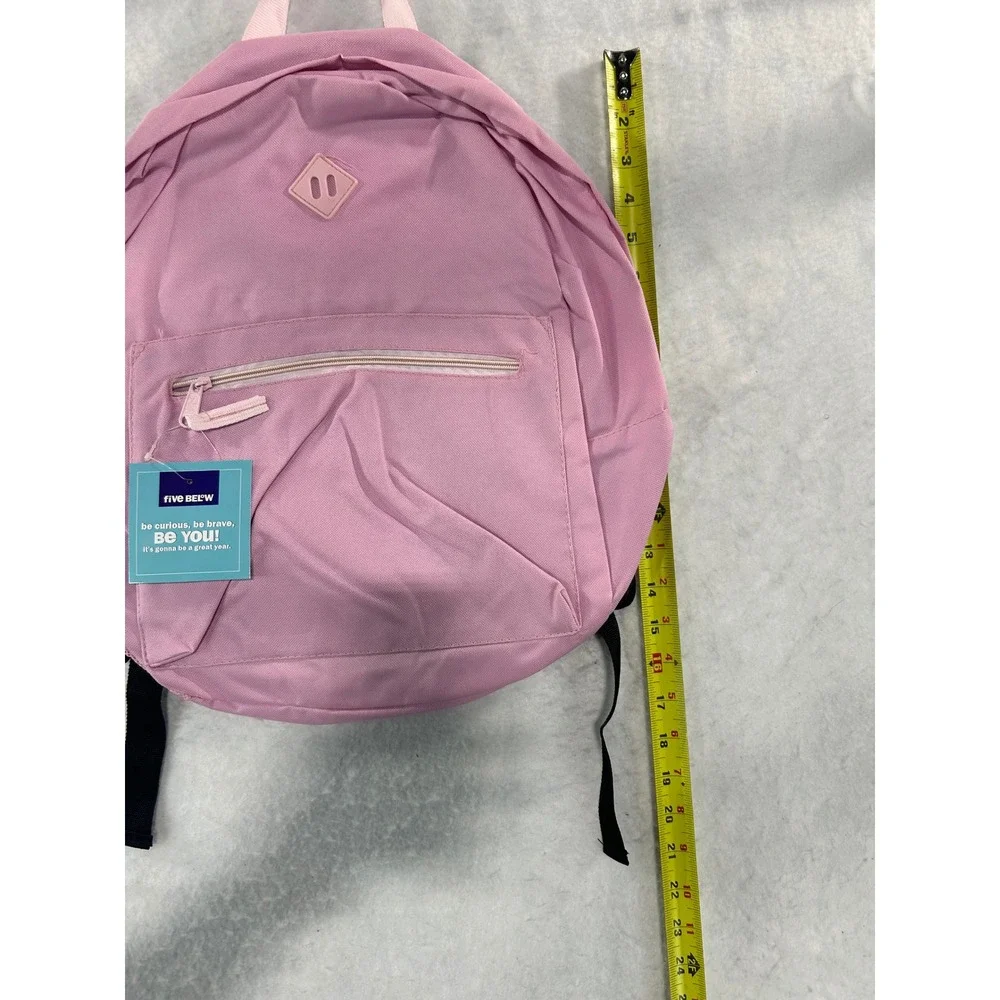 Five Below Pink Backpack School Bag Front Zip Pocket‎ Mesh Side Pocket 16x12